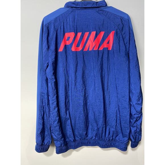 PUMA Womens Windbreaker Jacket Breathable Zip Pockets Blue Retro Size Small - Picture 1 of 16